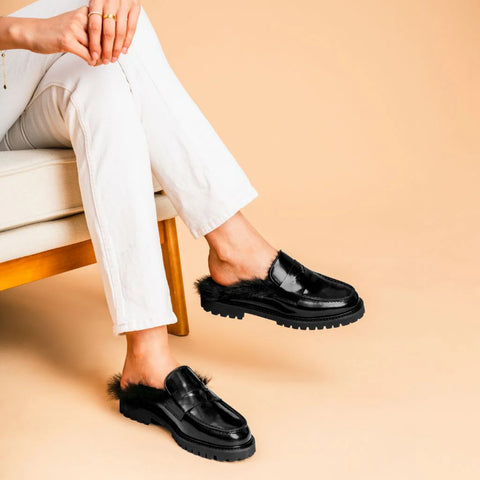 Penny Mule | Black Shearling